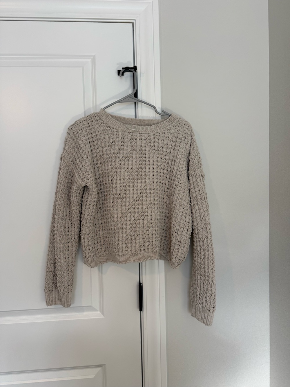 Pink Rose Women's Waffle Knit Crewneck Sweater - Beige